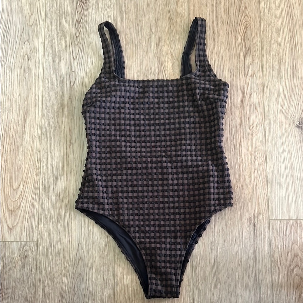 Thrills Brown Checkered One Piece Swimsuit